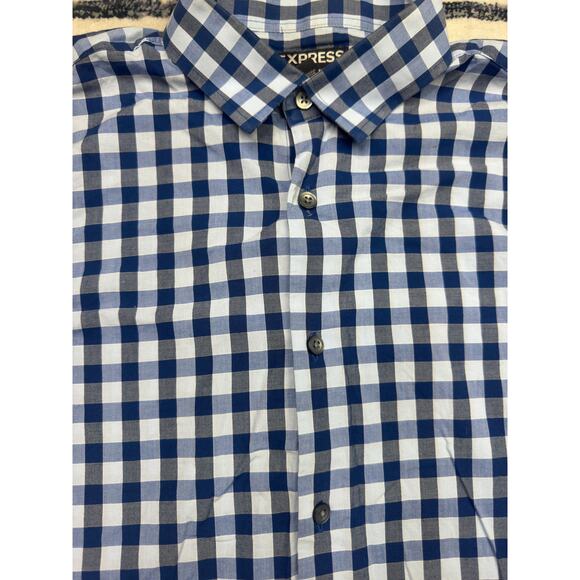 Express Modern Fit 16-16 1/2 Plaid Blue Button up Shirt Large preppy academia - Picture 5 of 8